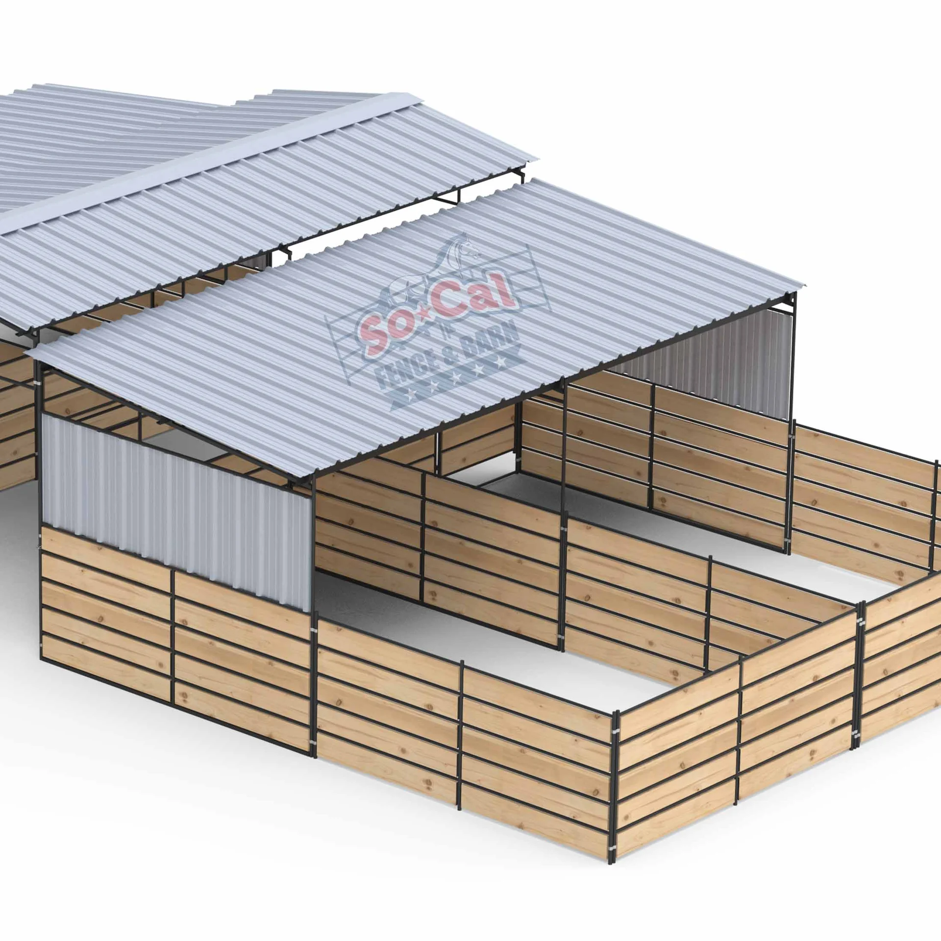 Mare Motel with 12×24 Stalls | PBR Siding + Wood Panel Clamps | 5-Rail, view 6