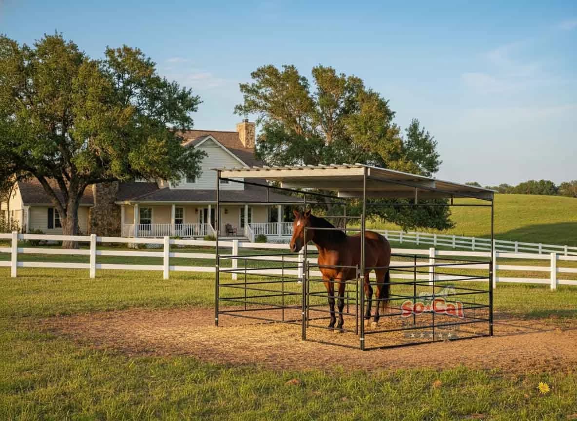 12×12 Horse Stall Kit with 12×12 Sloped Shelter (5 Rail), view 2