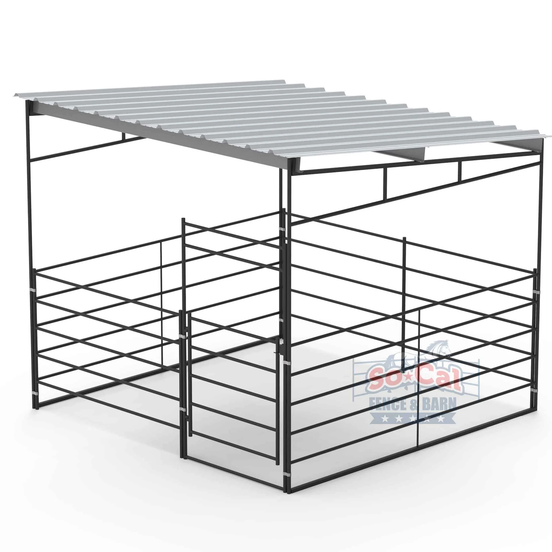 12×12 Horse Stall Kit with 12×12 Sloped Shelter (5 Rail)